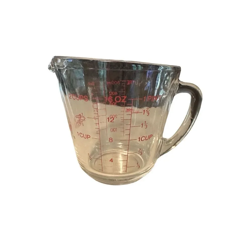 Vintage Anchor Hocking Fire King #498 2 Cup Glass Measuring Cup D Handle USA